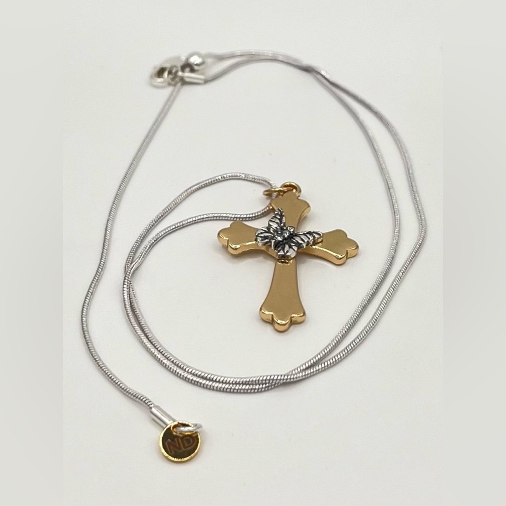 Elegant Gold and Silver Cross Pendant Necklace - Picture 2 of 5